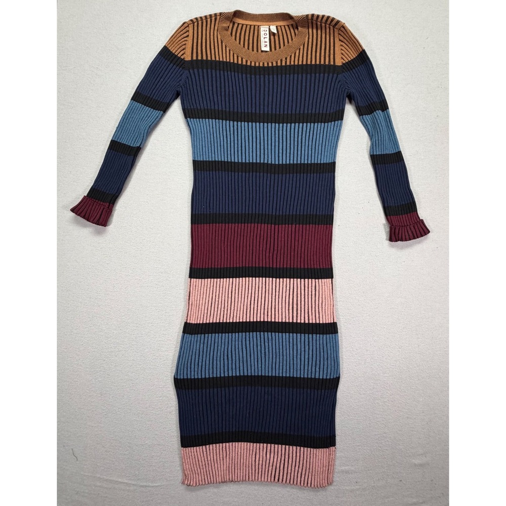 Dolan Womens Dress Slim Fit Multicolor Striped Ribbed Knit Midi Medium